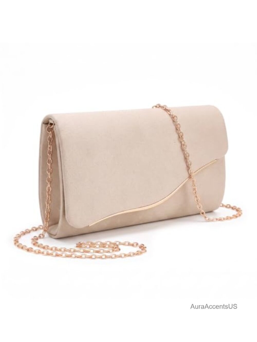 Faux Suede Evening Clutch with Detachable Gold Chain